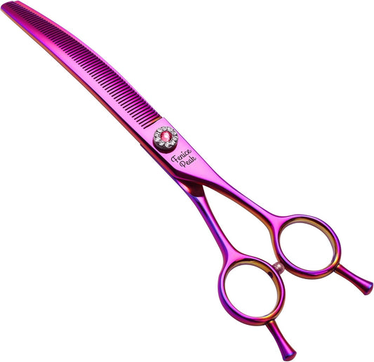 Fenice Peak Professional Dog Grooming Scissors Pet Curved Thinning Shears 7.0'' Extremely Sharp Blades 440C Thinning Scissors Durable Smooth Motion & Fine Cut for Dogs and Cats (Multicolored)