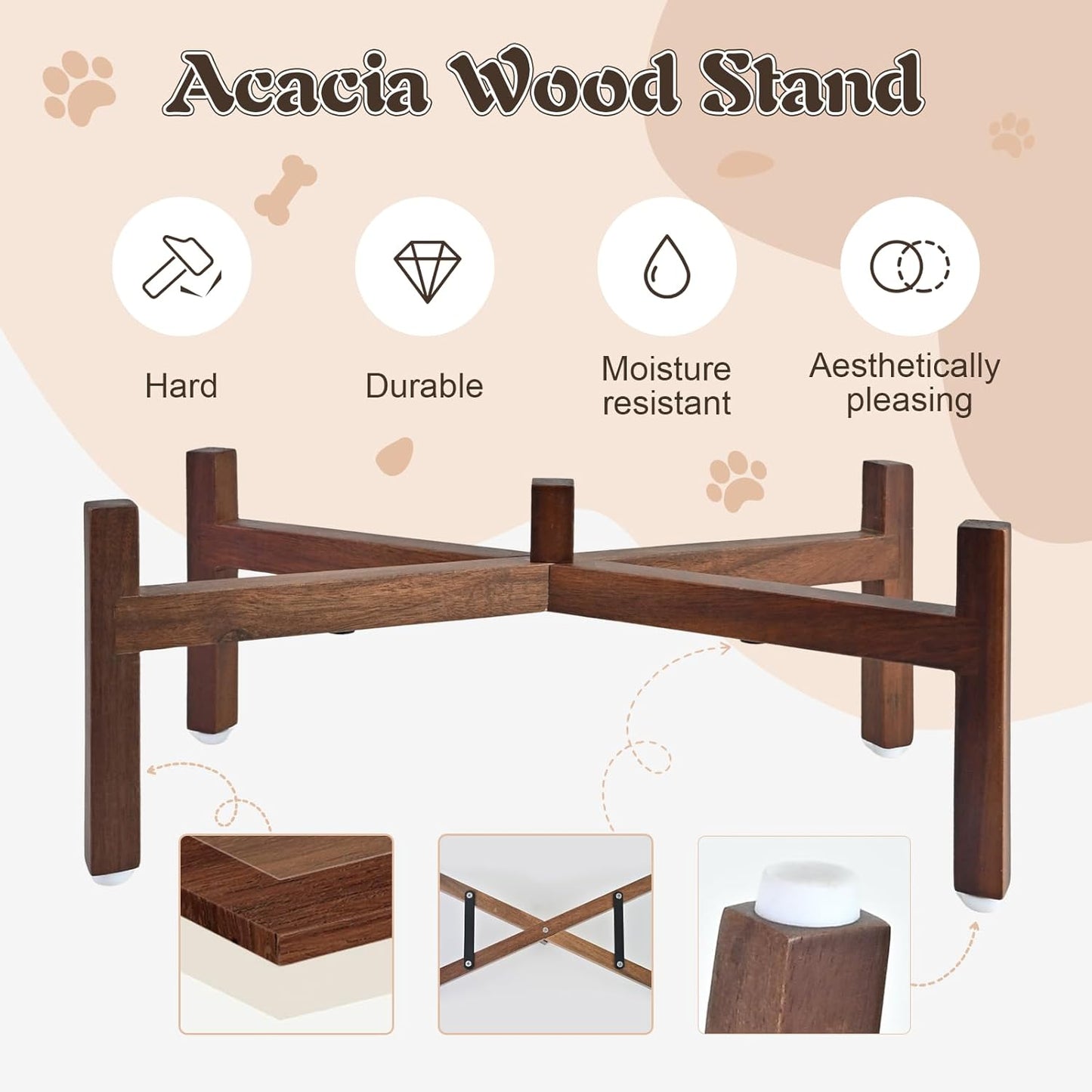 SPUNKYJUNKY Raised Ceramic Dog Bowls Set with Non-Slip Acacia Wood Stand for Medium Sized Dog(42.27 OZ, Gray)