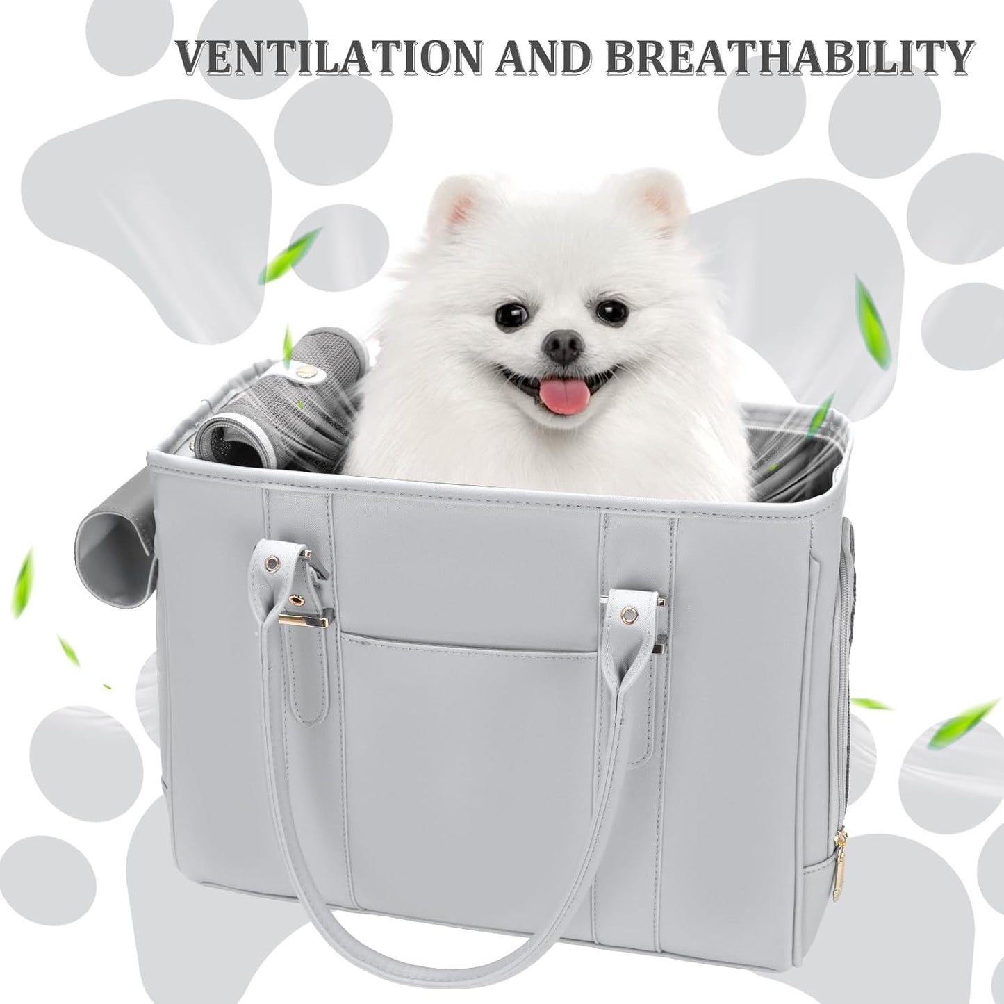 Fashion Pet Carrier Dog Purse Cat Bag Soft-Sided Carriers Travel Airline Approved, Stylish Leather Tote Handbag for Small Animal Puppy Kitten (Grey)