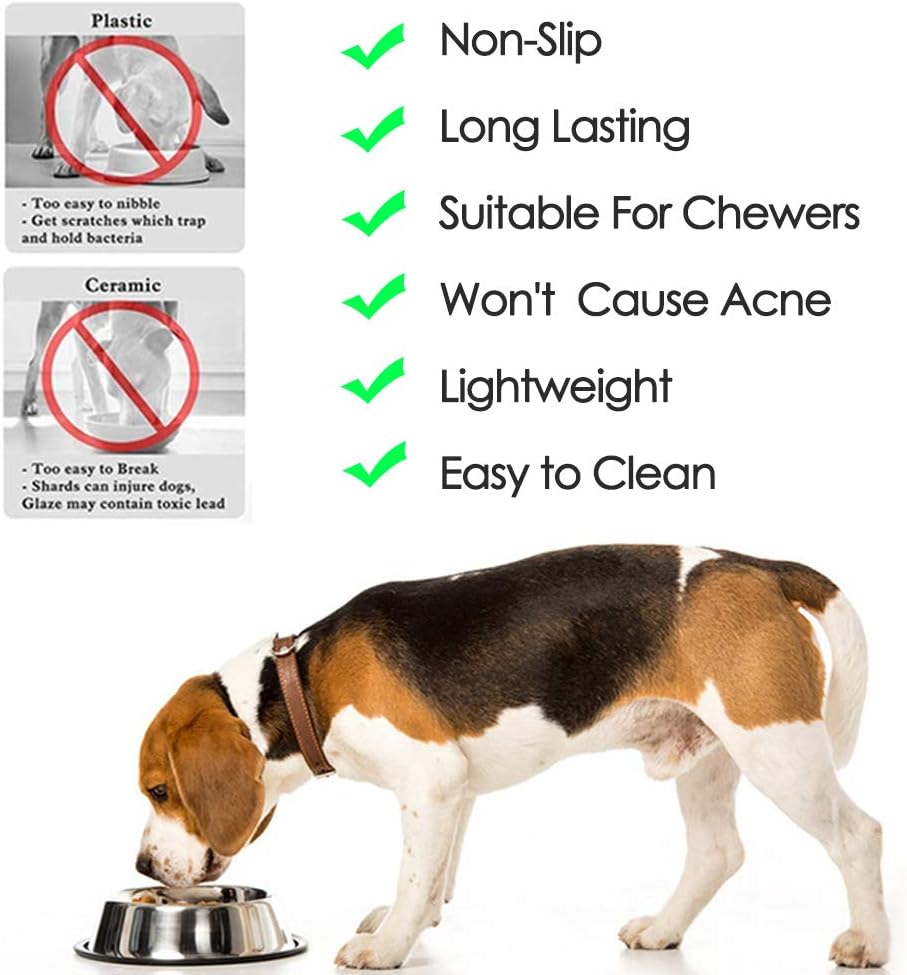 Stainless Steel Dog Bowls, 1.5 Cup/12oz Cat Bowl Water and Food with Rubber Base, Pet Bowls for Small Dogs, Cats, Puppy, Rabbit and Kitten, 2Pack