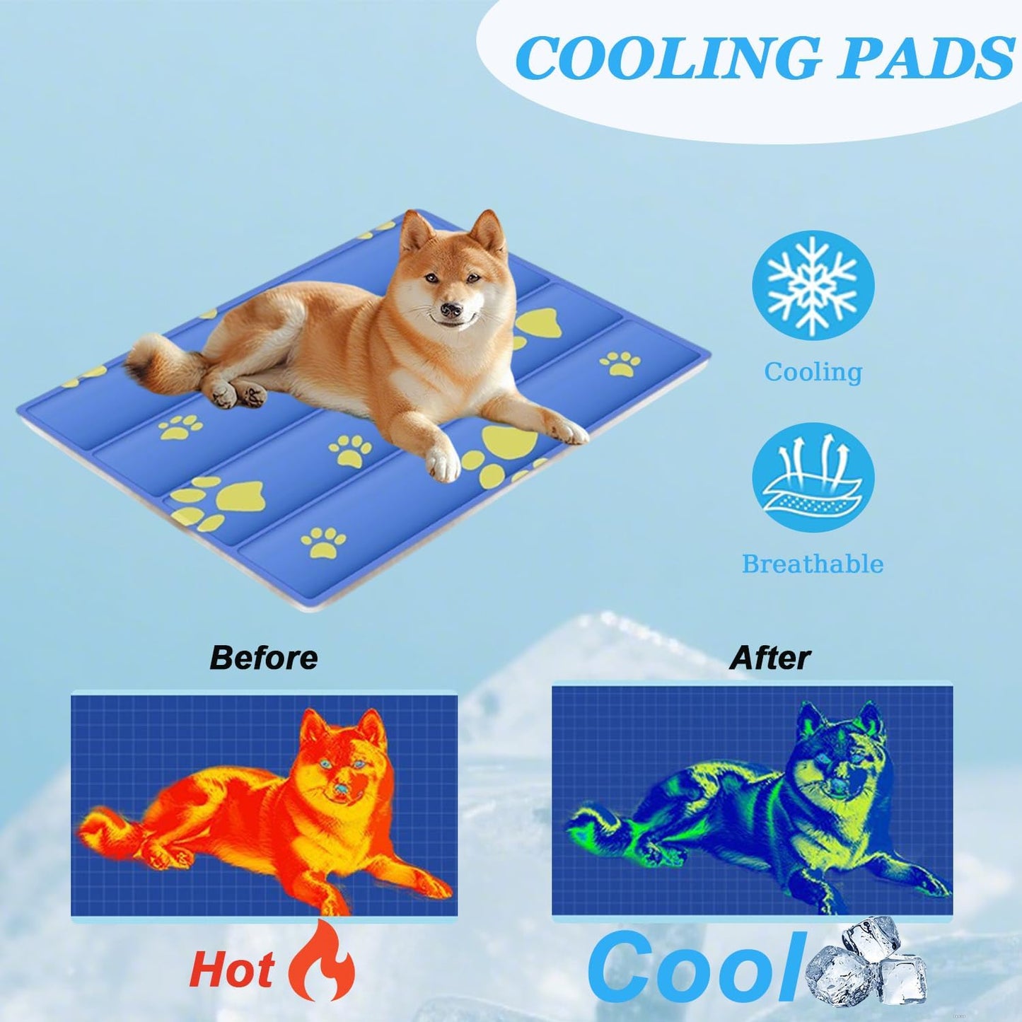 Dog Cooling Mat, Cooling Mat for Dogs & Cat, Provides Instant Relief for Small, Medium, Large Dogs, Washable, Non-Slip Design, Perfect for Hot Summer Days to Keep Pets Comfortable(Large 23.6''*35.4'')