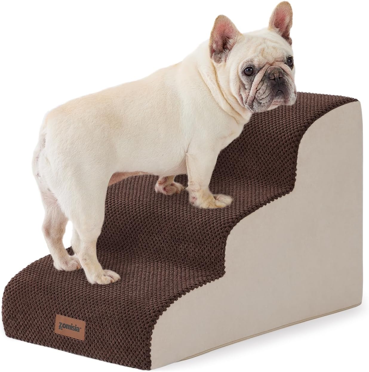 Dog Stairs for Small Dogs - Pet Stairs for Couch and Bed, 35D Foam Dog Steps Ramp with Non-Slip Bottom Brown, 3 Steps