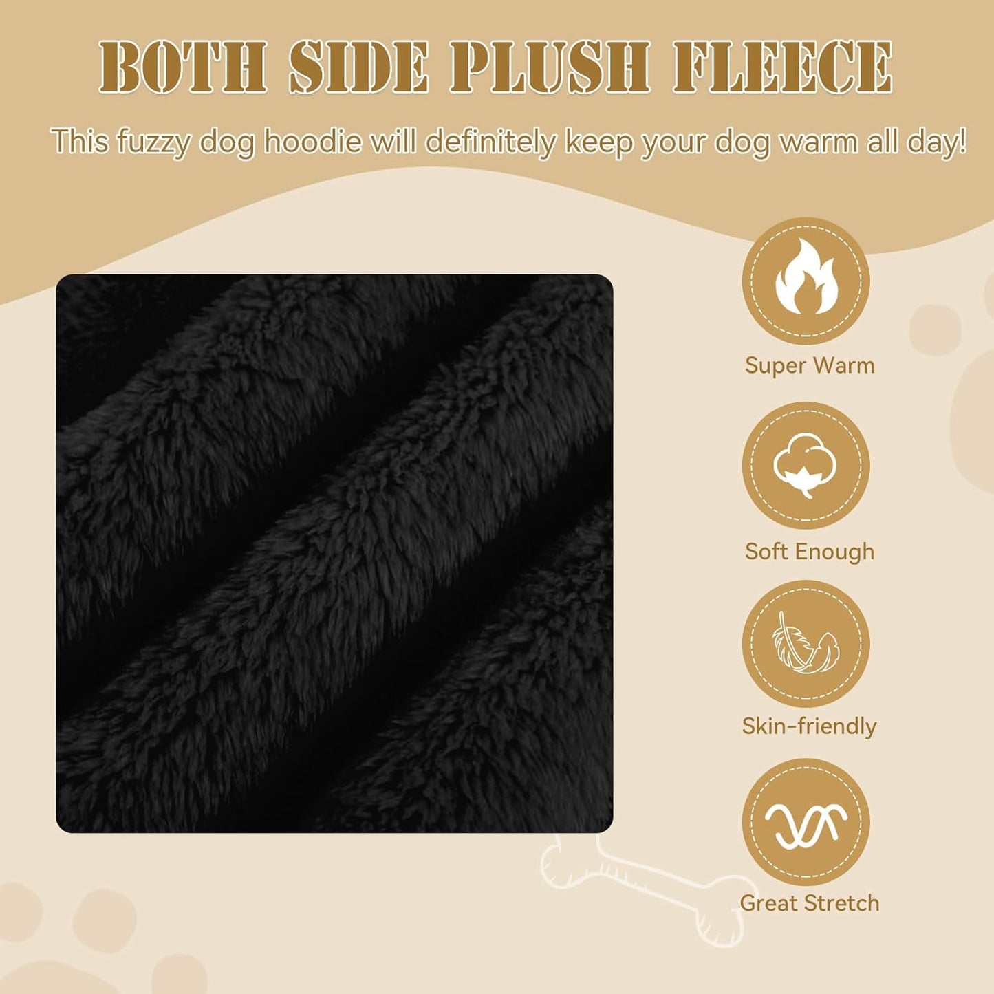 Fuzzy Dog Sweaters for Large Dogs Pet Hoodie Clothes Warm Soft Pet Coats Hooded Sweatshirt Dog Hoodie for Large Dogs(Black-L)