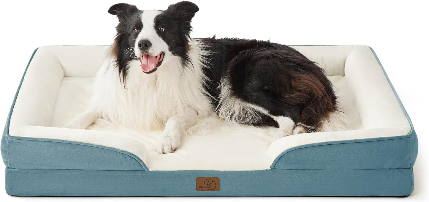 Bedsure Orthopedic Dog Beds Large Sized Dog - Washable Large Dog Cat Bed Waterproof, Comfort Dogs Couch Sofa with Washable Removable Cover, Pet Bed with Nonskid Bottom, Dune Haze Blue, 35"