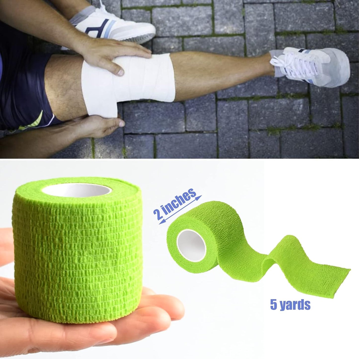 9 Pack 2" x 5 Yards Self Adhesive Bandage Wrap Self Stick Wrap for Ankle, Wrist, Finger, Sports, Breathable Cohesive Vet Tape for Pets (Grass Green)