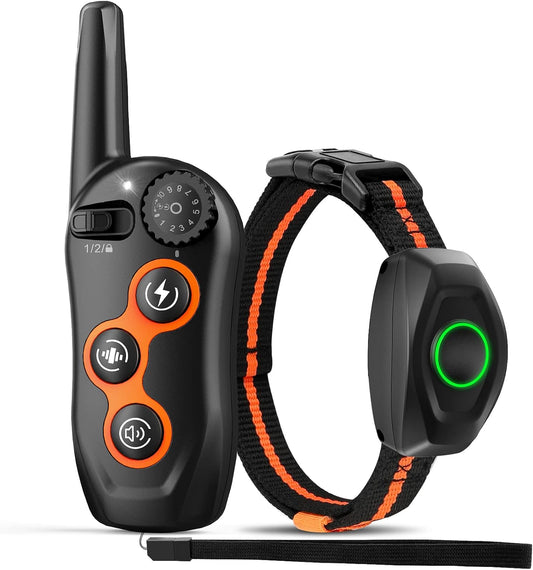 Dog Shock Collar with Remote Control,1300Ft,IP67 Waterproof Dog Training Collar with 3 Training Modes, Beep, Shock, Vibration,Safe Lock for Small, Middle,Large Dogs (Orange-O)