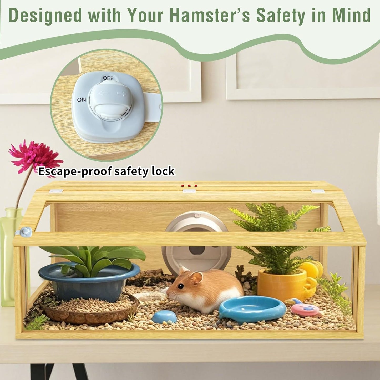 48" Large Hamster Cage, Chewproof Gerbil Cages and Habitats, Openable Top Roof Window with Silencing Pad, Wooden Guinea Pig Cage for Small Animals, Dwarf and Syrian Hamster, 40 x 20 x 20 Inches
