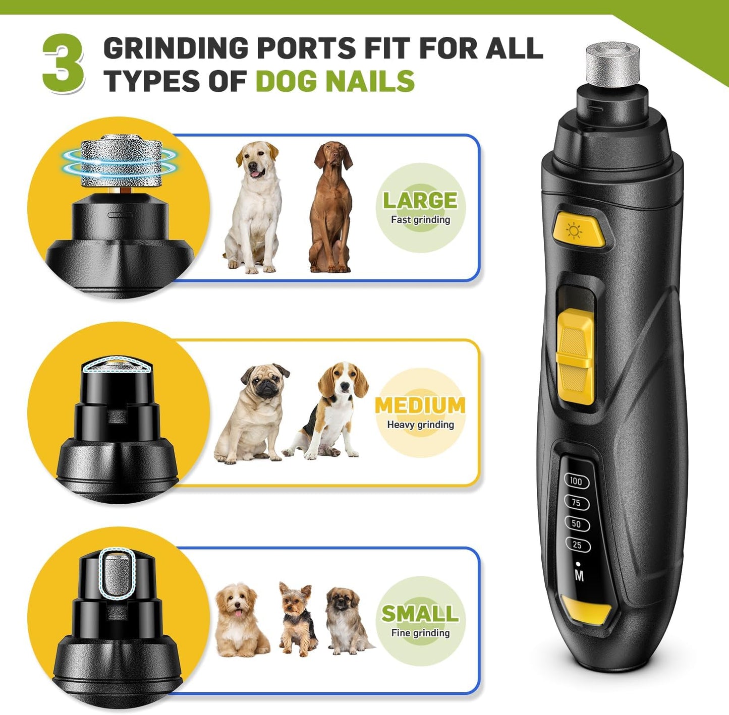 Dog Nail Grinder & Clipper 2-in-1 Set - 25dB Ultra Quiet with 3 Grinding Wheels & 2 LED Lights, Rechargeable for Large/Puppy Dogs & Cats, 3-Speed Adjustable for Anxious Pets