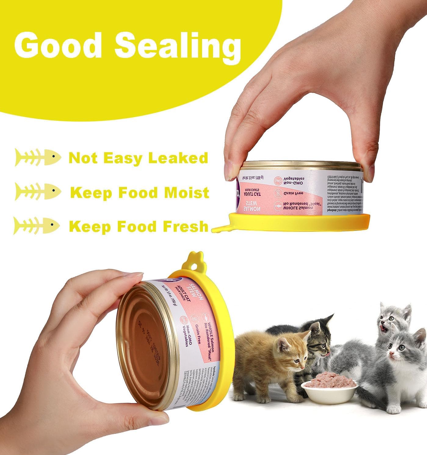 Comtim Cat Food Can Covers Lids for 5.5 oz Cans, 2 Pack Silicone Cat Food Can Lids for 5.5 oz 5.3 oz Cans...Pet Food Can Covers Reusable Can Toppers Savers for Wet Food (Yellow)