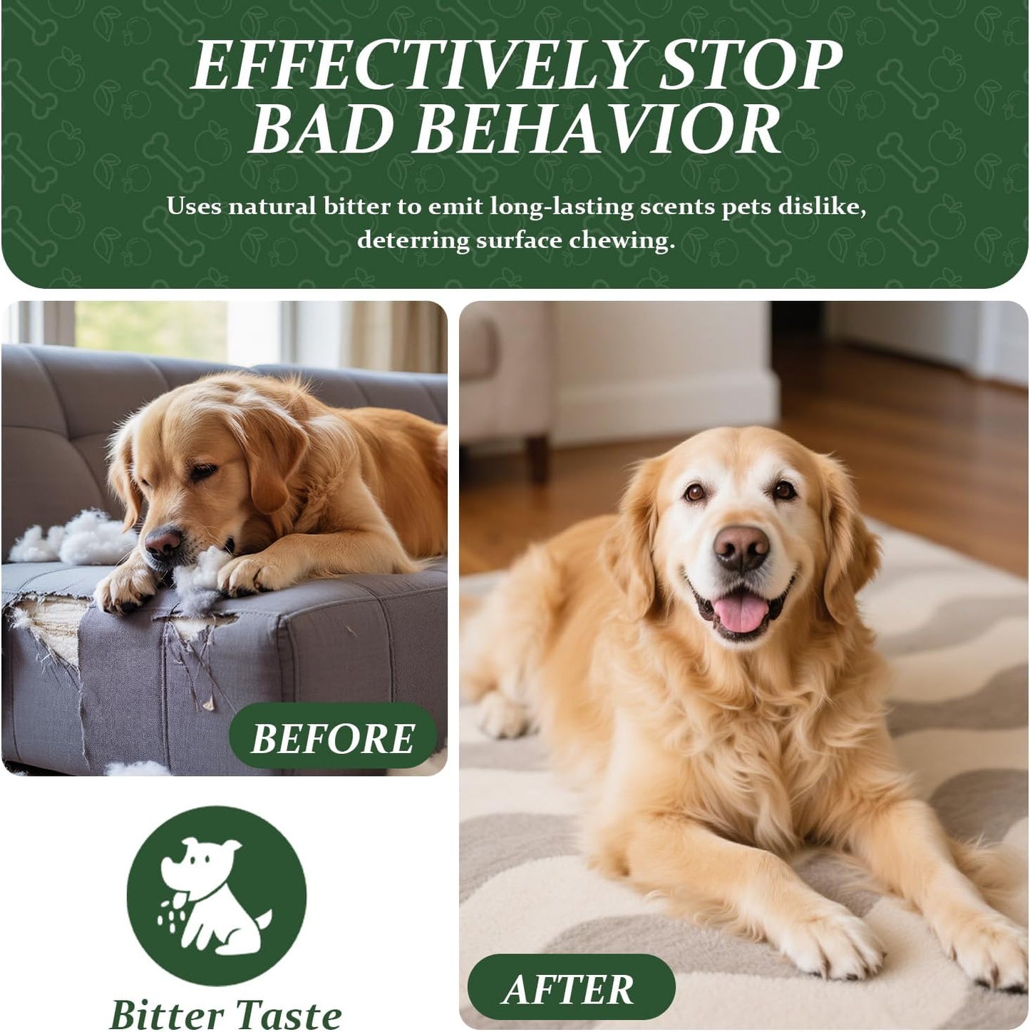 No Chew Spray for Dogs, Bitter Apple Deterrent to Stop Chewing, Licking and Biting on Furniture, Shoes and Plants, Alcohol Free Puppy Training Aid for Indoor and Outdoor Use, 2 Pack 100 ml