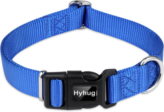 Hyhug Dog Collar for Large Dogs, Heavy Duty Blue| Quick Release Nylon Buckle Collar, Adjustable & Durable Pet Supplies for Boy & Girl Dogs (Large, Bright Blue)