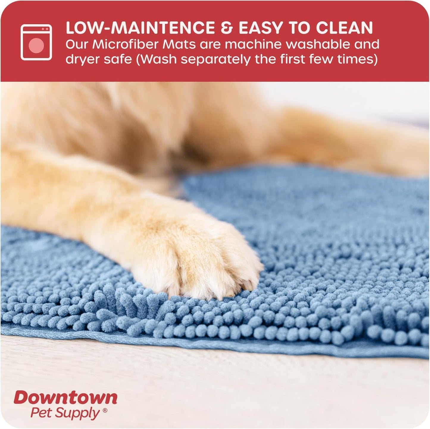 My Doggy Place Medium Faded Denim Microfiber Dog Mat, 31" x 20", Absorbent and Quick-Drying, Non-Slip Rubber Backed, Machine Washable