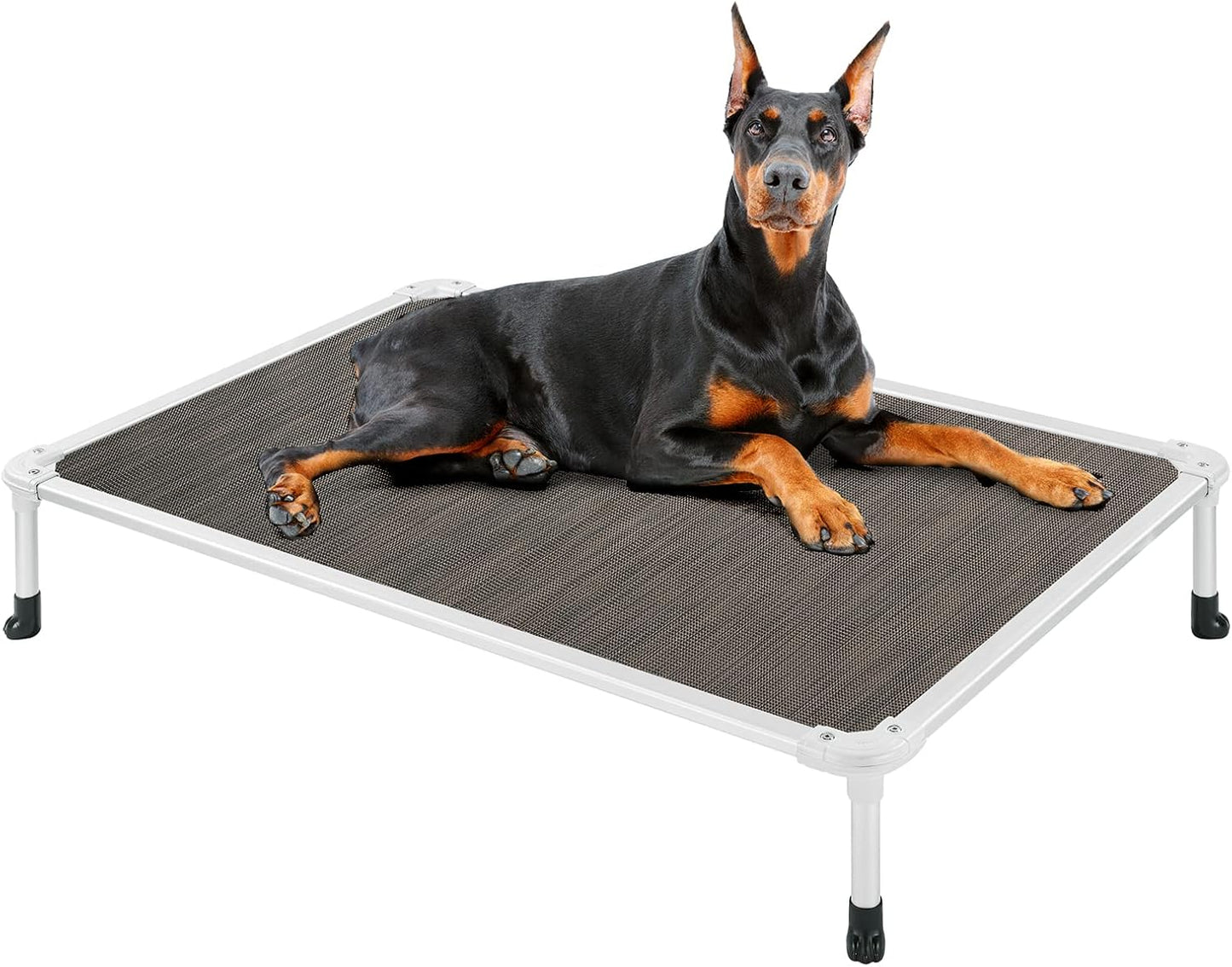 Veehoo Chew Proof Elevated Dog Bed - Cooling Raised Pet Cot - Silver Aluminum Frame and Durable Textilene Mesh Fabric, Unique Designed No-Slip Feet for Indoor or Outdoor Use, Brown, X-Large, CWC2003