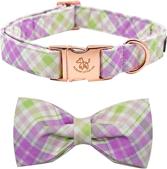 Elegant Little Tail Plaid Collar with Cute Bowtie for Small to Large Dogs