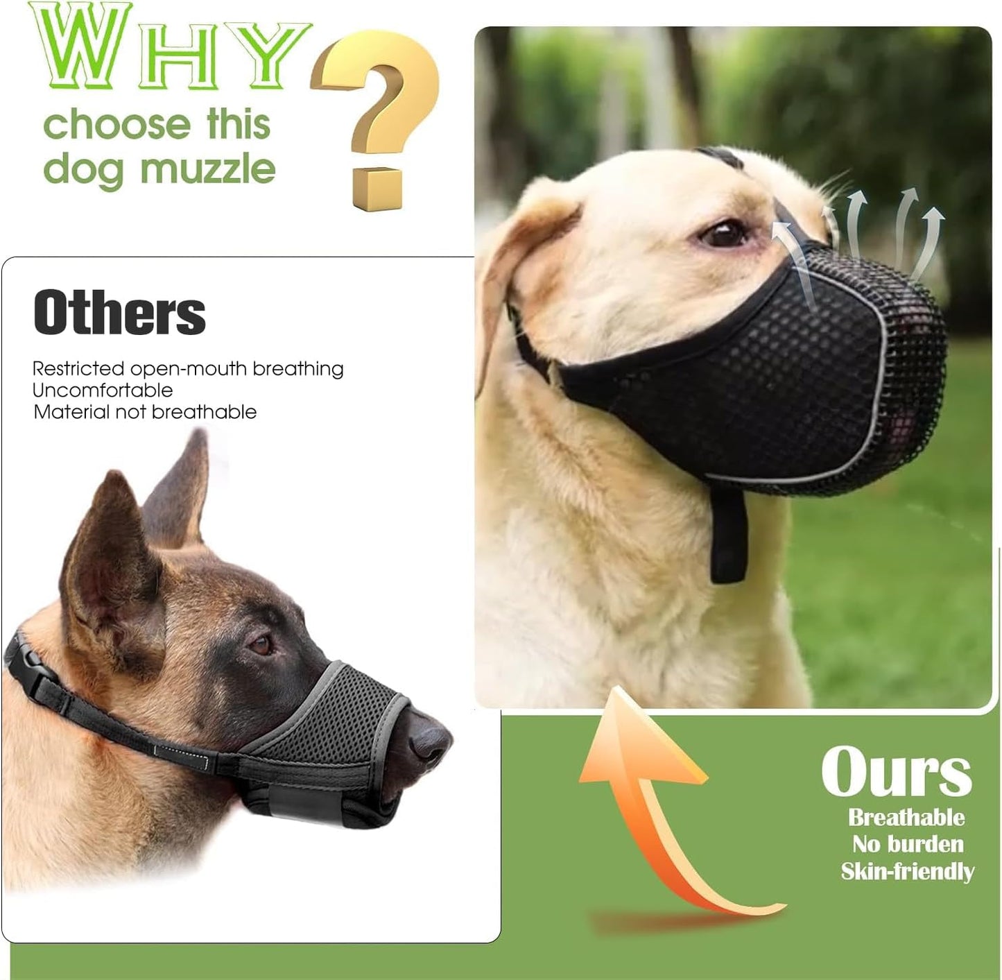 Dog Muzzle, Mesh Soft Muzzle for Small Medium Large Sized Dogs, Breathable Adjustable Puppy Muzzles for Scavenging Biting Licking and Chewing, Allows Panting and Drinking(Reflective Mesh, XXL)