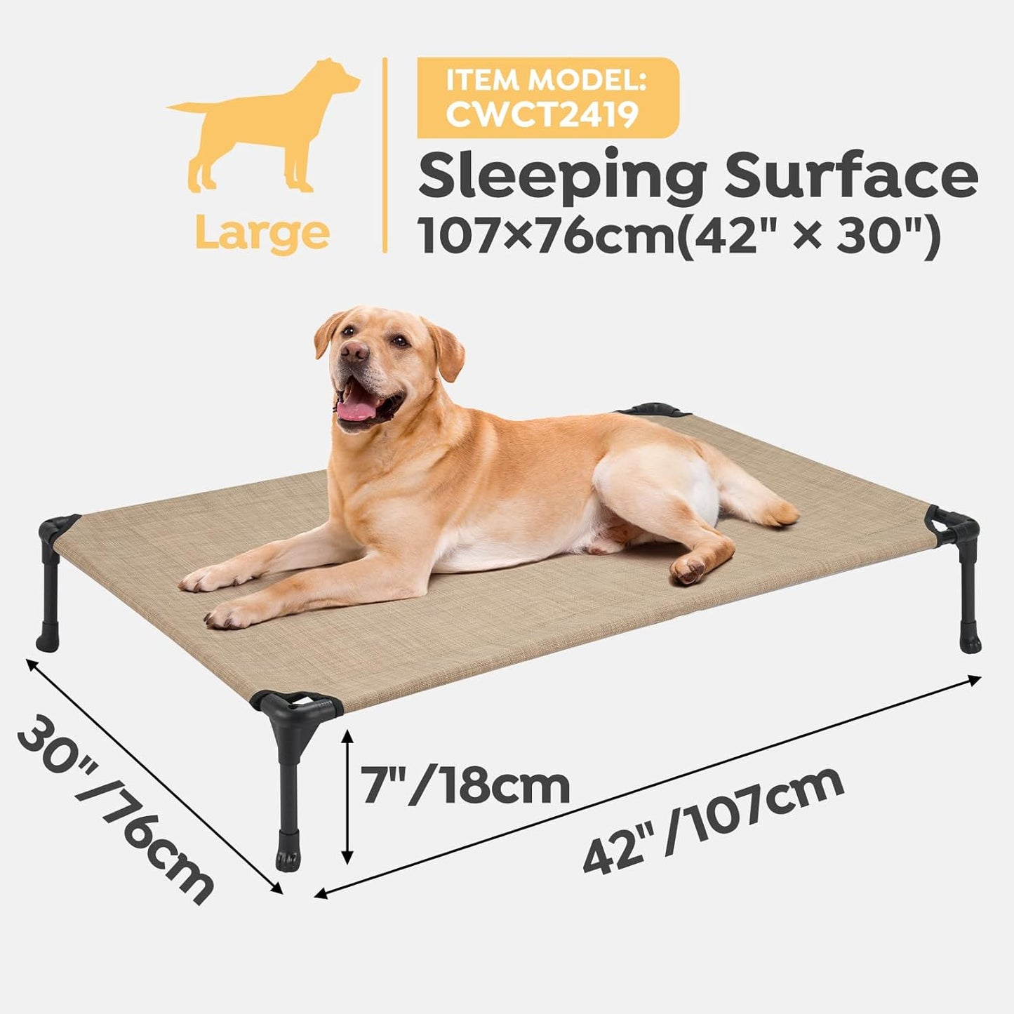 Veehoo 2 Pack Raised Dog Bed, Cooling Elevated Dog Bed, Portable Pet Cot with Washable & Breathable Mesh, No-Slip Feet, Durable Dog Cots Beds for Large Dogs, 42" x 30", Beige Coffee, CWC1803-L