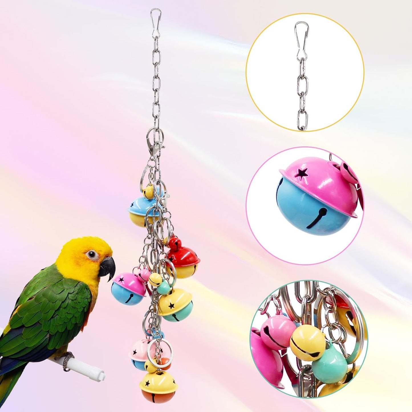 Oooct Bird Swing Bells Toys, Colorful Parrot Metal Bells, Hanging Bird Chewing Toys, Bird Cage Accessories, Suitable for Small to Medium Birds Budgie Lovebirds Conures Parakeets Cockatiels Rats