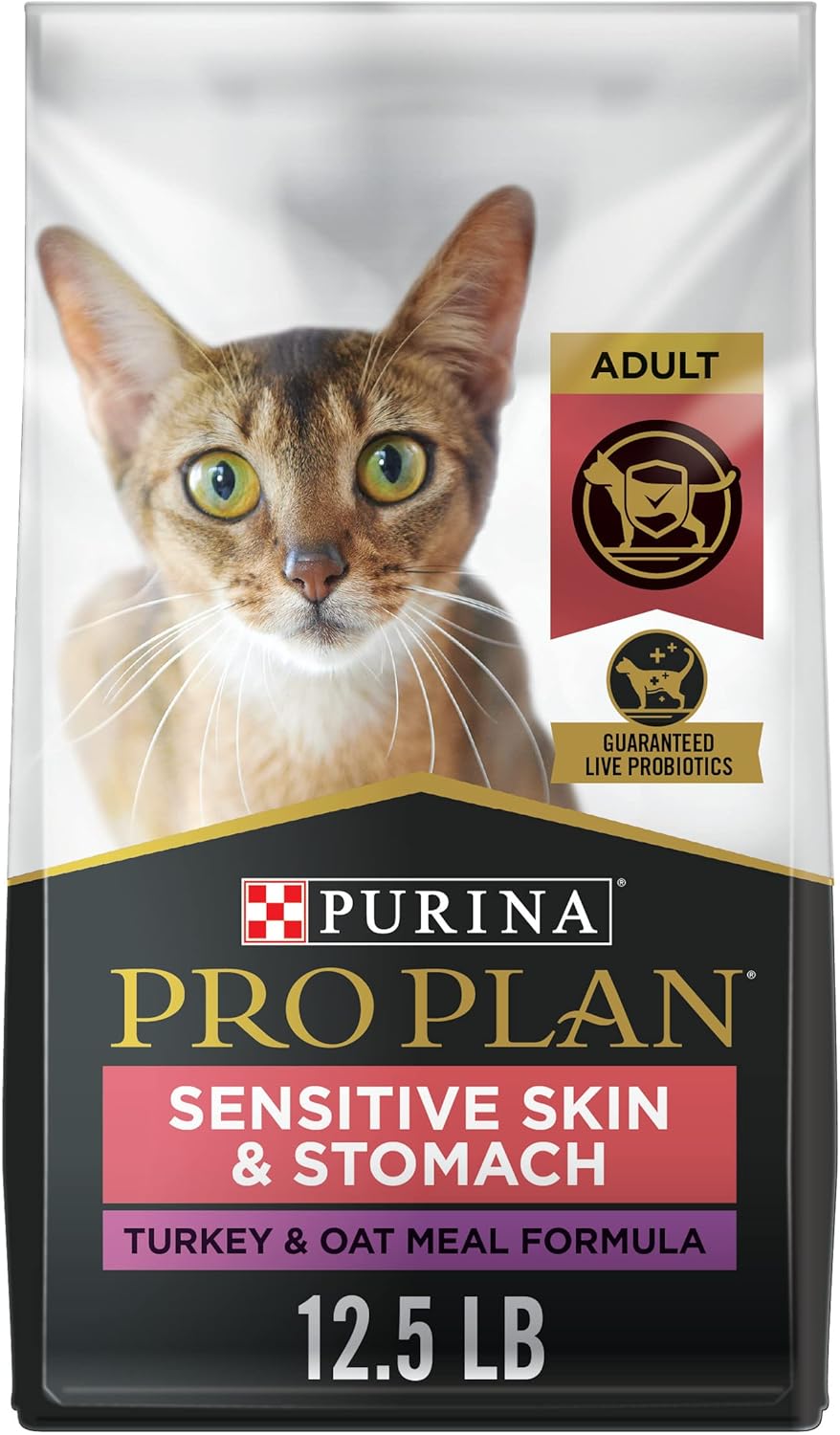 Purina Pro Plan With Probiotics, Sensitive Skin & Stomach, Natural Dry Cat Food, Turkey & Oat Meal Formula - 12.5 lb. Bag