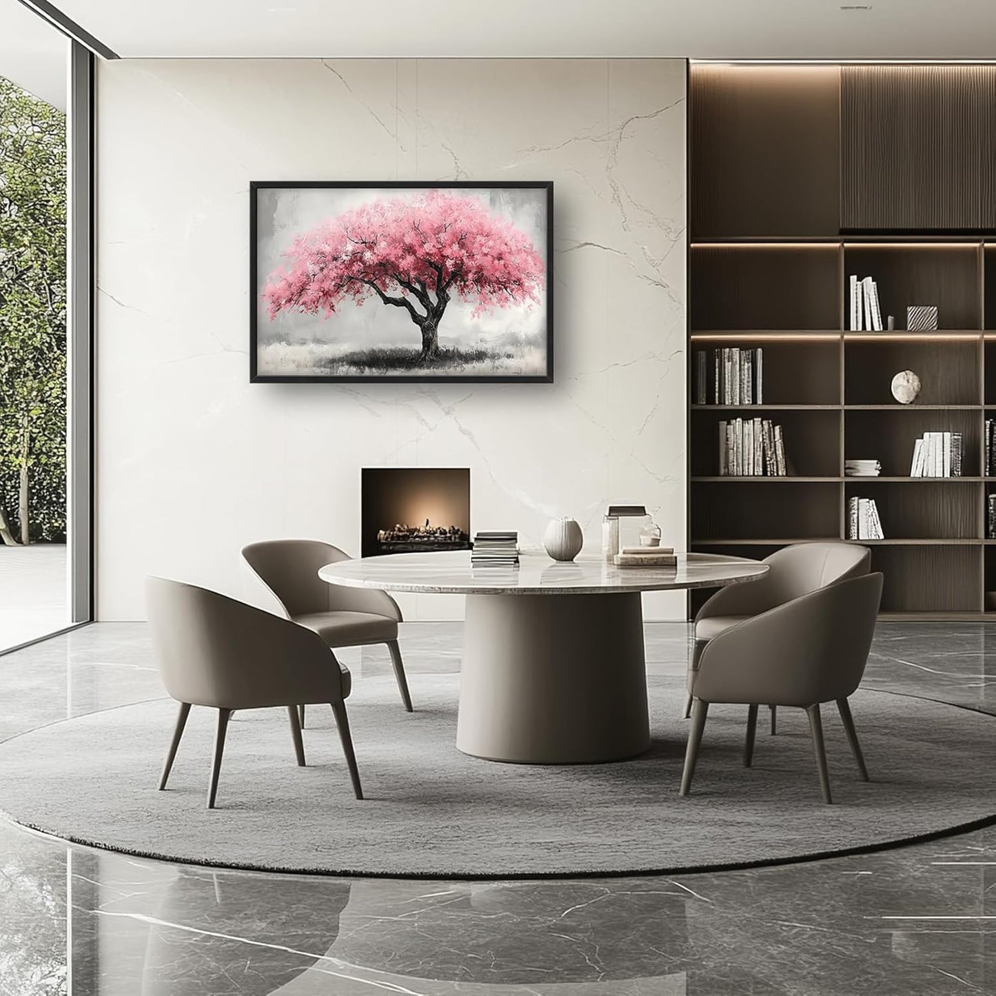 Extra Large Framed Pink Tree Wall Art,Abstract Tree of Life Wall Decor,Pink and Grey Pictures for Living Room,Canvas Print Painting Modern Artwork Bedroom Office Bathroom Home Decor 36L x24W