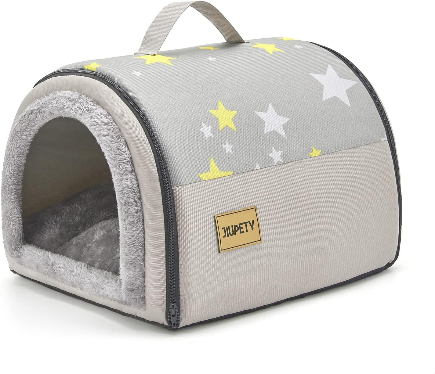Jiupety Cozy Small Pet Dog House, 2 in 1 Puppy House, S Size for Cat and Puppy, Warm Cave Sleeping Nest for Cats and Dogs, S(15"×12"×11"), Up to 5.5 Lb, Grey