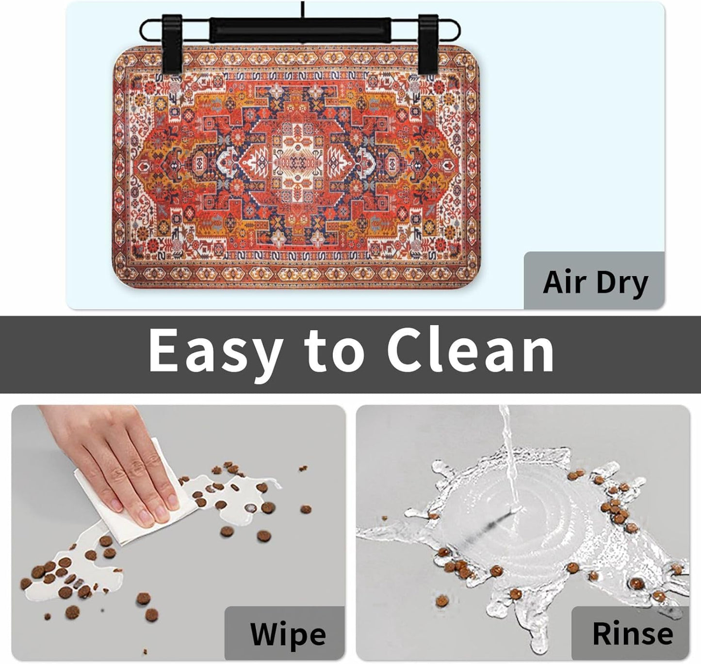 Boho Folk Geometric Ornament Dog Food Mat Absorbent Bowl Mats No Stains Quick Dry Waterproof Pet Cat Placemats for Food and Water, 30x45cm