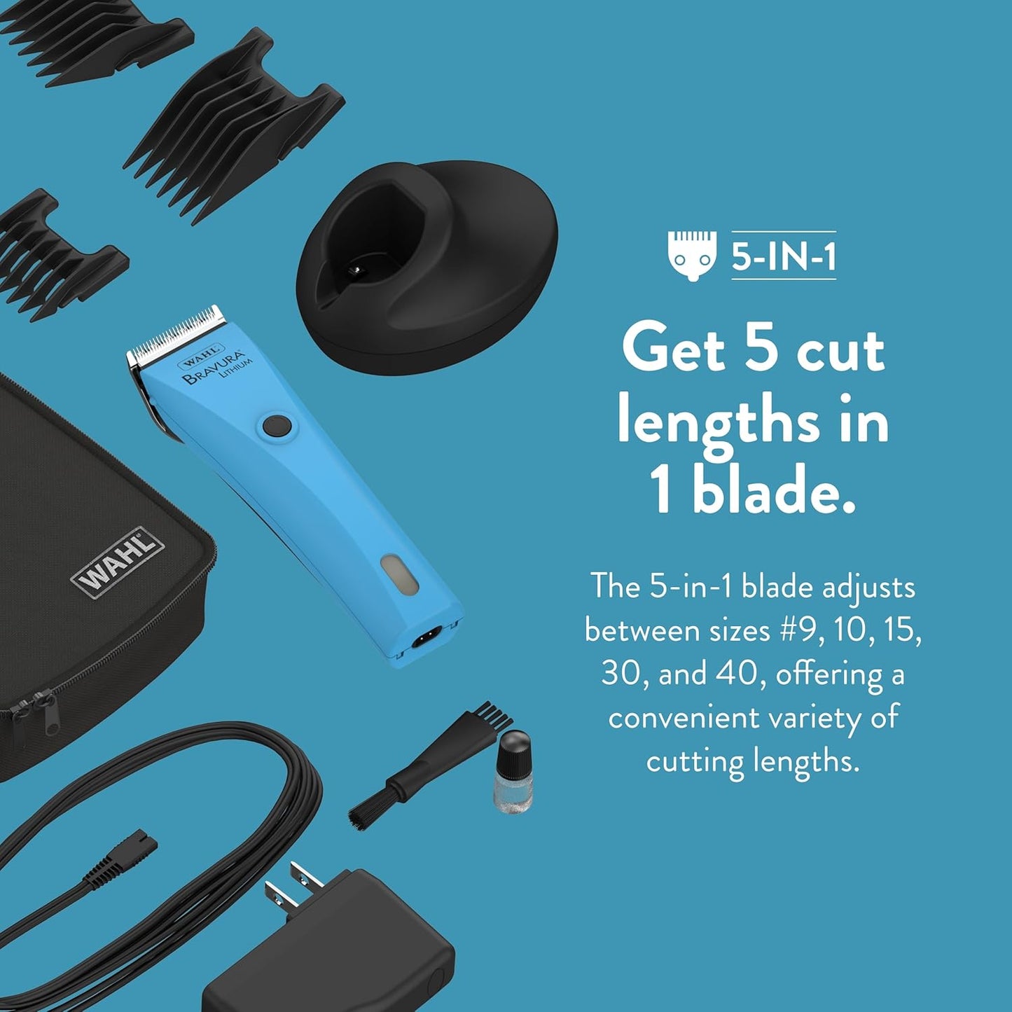 WAHL Professional Animal Bravura Lithium Ion Clipper - Pet, Dog, Cat, and Horse Corded/Cordless Clipper Kit, Turquoise (41870-0438)