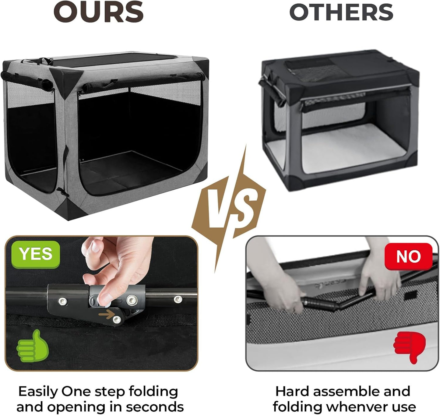 Dog Crate, Collapsible Soft Travel Crate for Large Dogs (3 Year Warranty), Indoor & Outdoor Portable Pet Kennel with Chew-Proof Mesh Window (Dark Gray, 30" L x 21" W x 21" H)