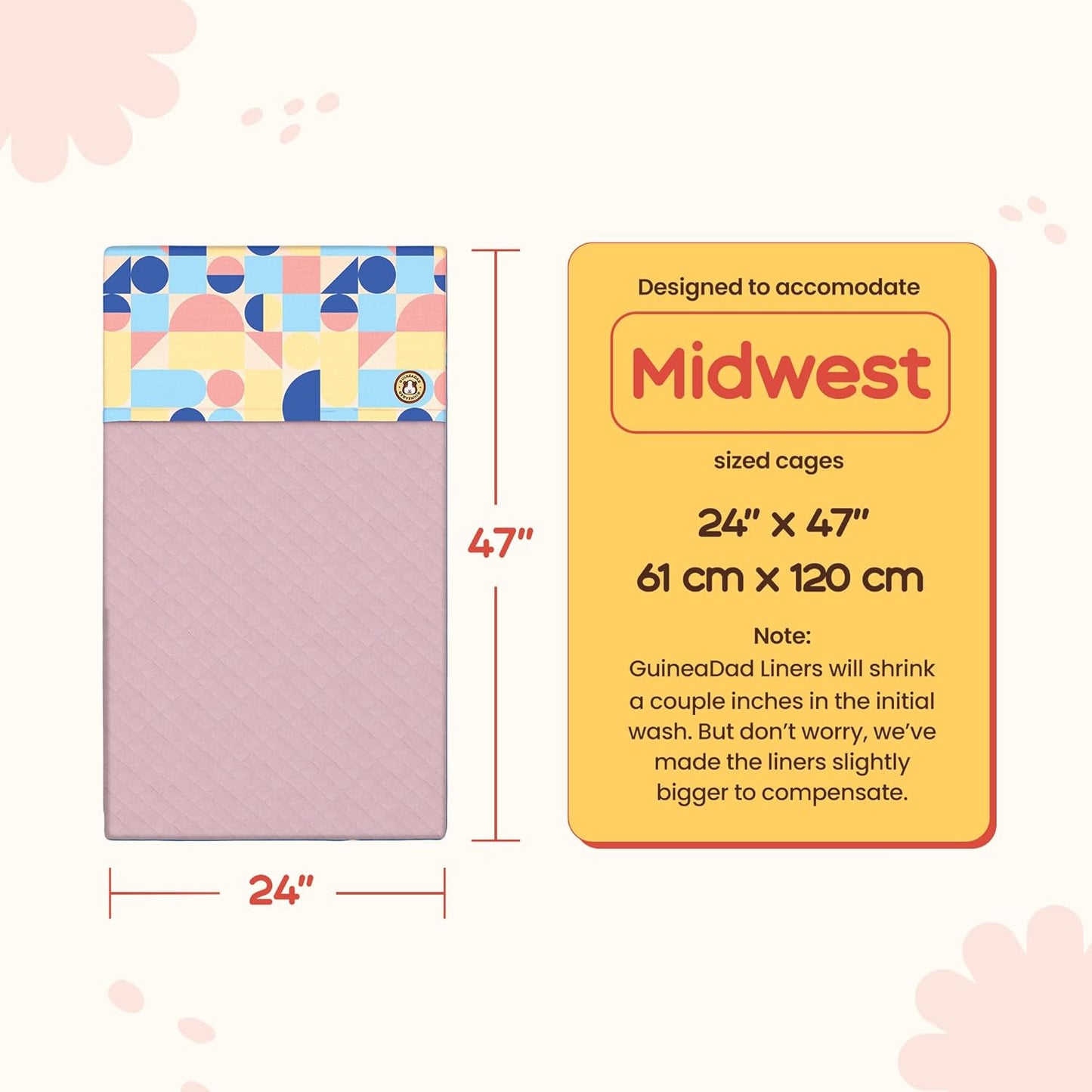 GuineaDad Premium Liner – Fleece Guinea Pig Cage Liner – Ultra-Plush Reusable Fleece Bedding with Waterproof Bottom – (Peach Pie)