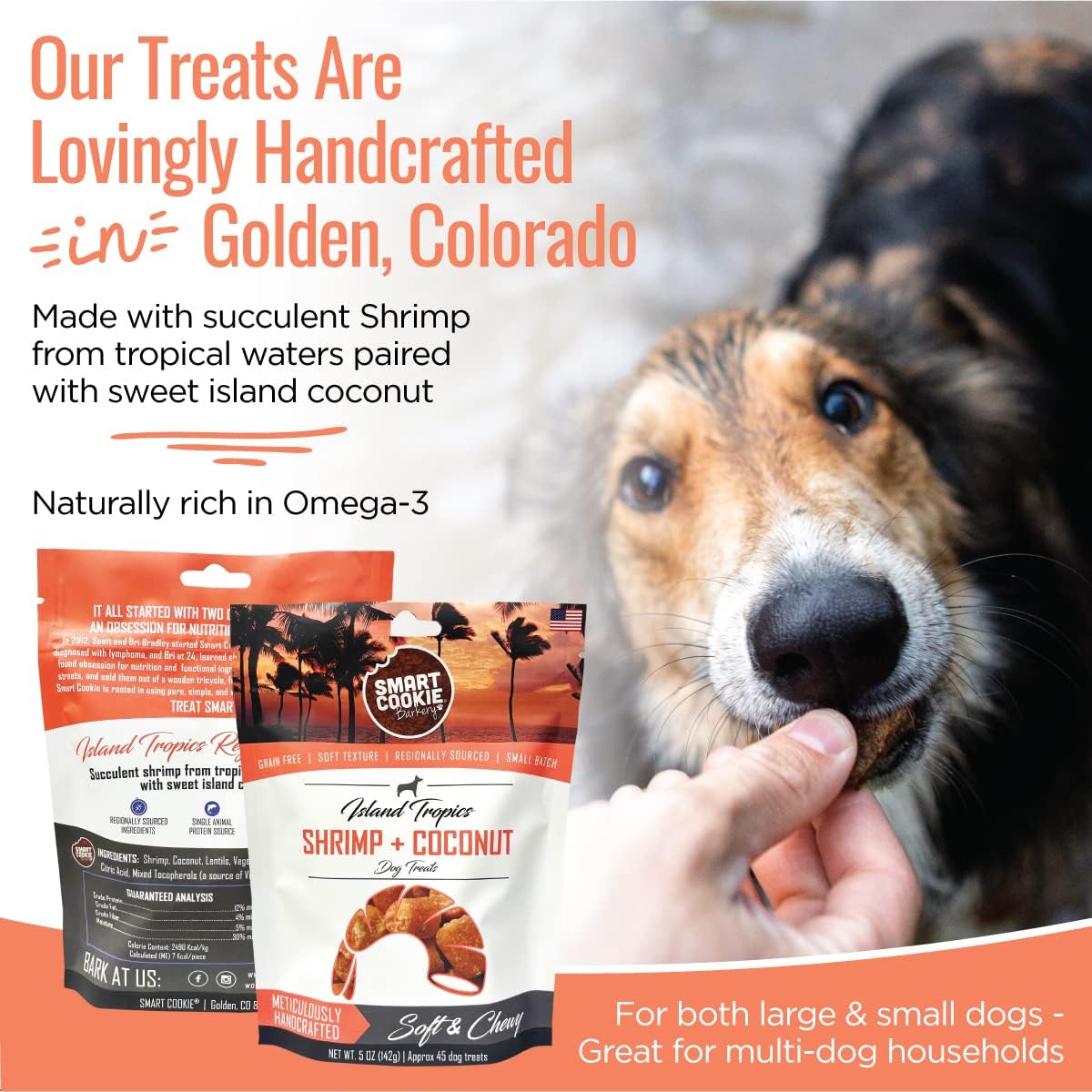 Smart Cookie All Natural Dog Treats - Shrimp & Coconut - Training Treats for Dogs with Allergies, Sensitive Stomachs - Soft Dog Treats, Chewy, Grain Free, Human-Grade, Made in USA - 5oz, Pack of 3