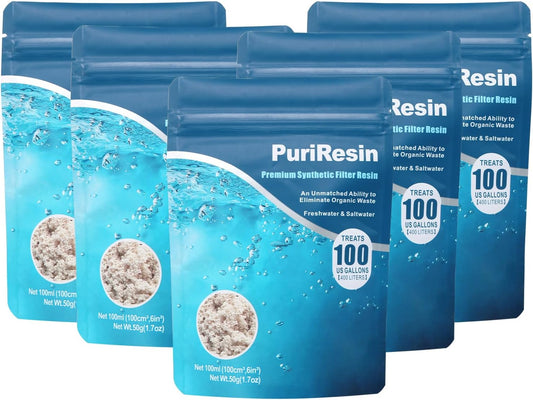 IOAOI PuriResin Aquarium Filter Media, Organic Filtration Resin, for Freshwater and Saltwater Fish Tank, Removes Driftwood Tannins, 100 ml, 5 Packs