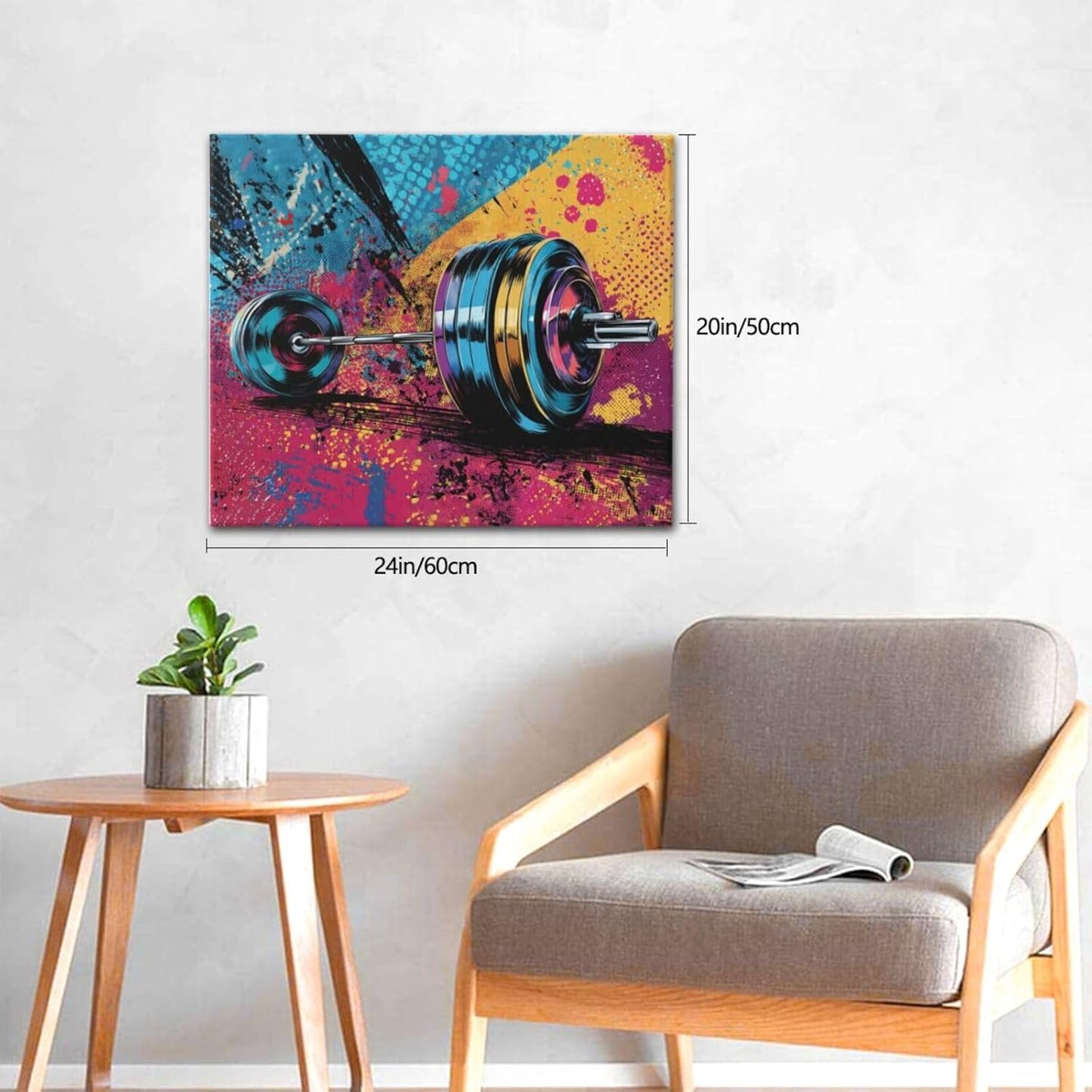 Gym Wall Art Weightlifting Fitness Canvas Wall Decor Barbell Sports Training Pictures Painting Banksy Street Graffiti Print Artwork Framed Decorations Gifts for Sports Lovers Gym Living Room Bedroom 20"x24"