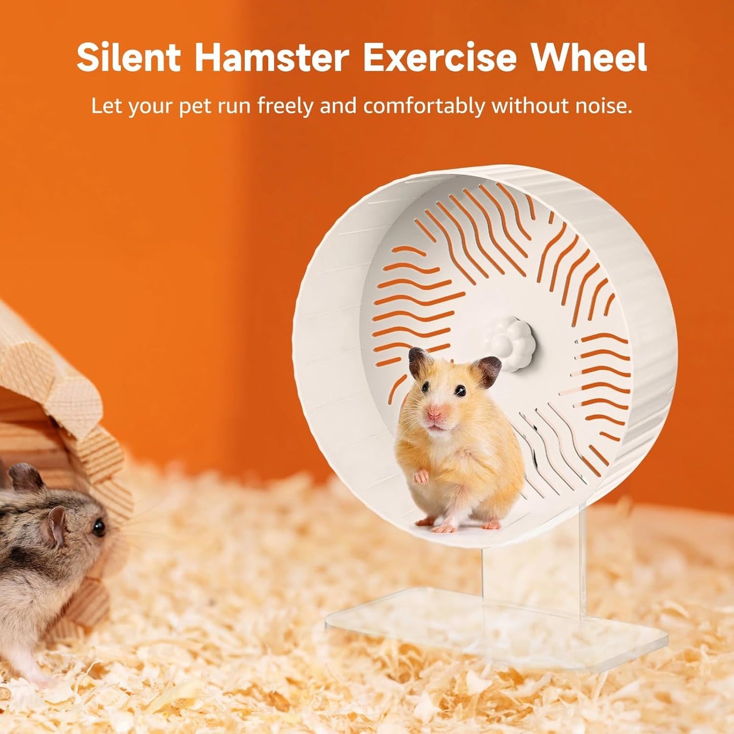 Silent Hamster Wheel, Hamster Exercise Wheel with Adjustable Acrylic Stand, Hamster Exercise Wheel for Gerbil, Syrian & Dwarf, Chinchilla and More Small Animal Hamster Running Wheels (8.2 in)