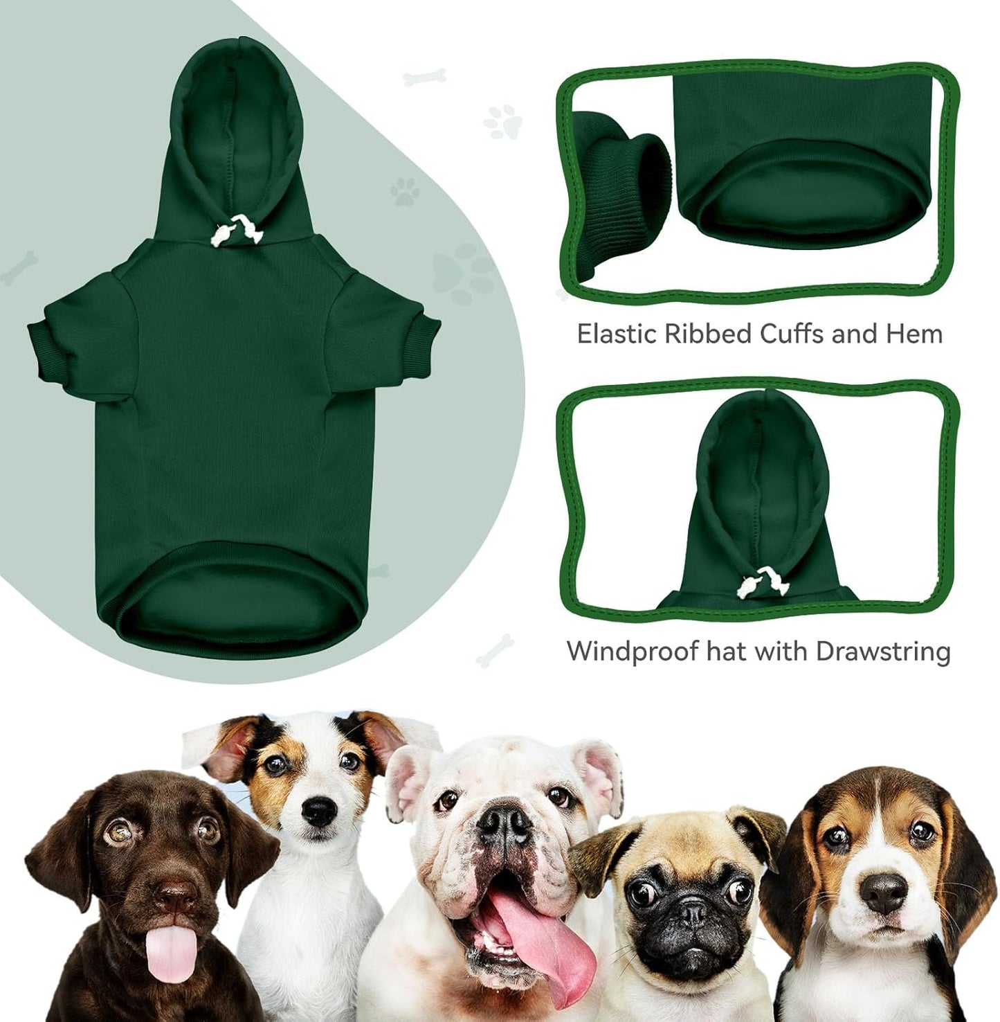 Dog Sweaters for Small Dogs Dog Hoodie Pet Sweater Solid Soft Brushed Fleece Pet Clothes Hoodie Sweatshirt with Pocket(Green-S)