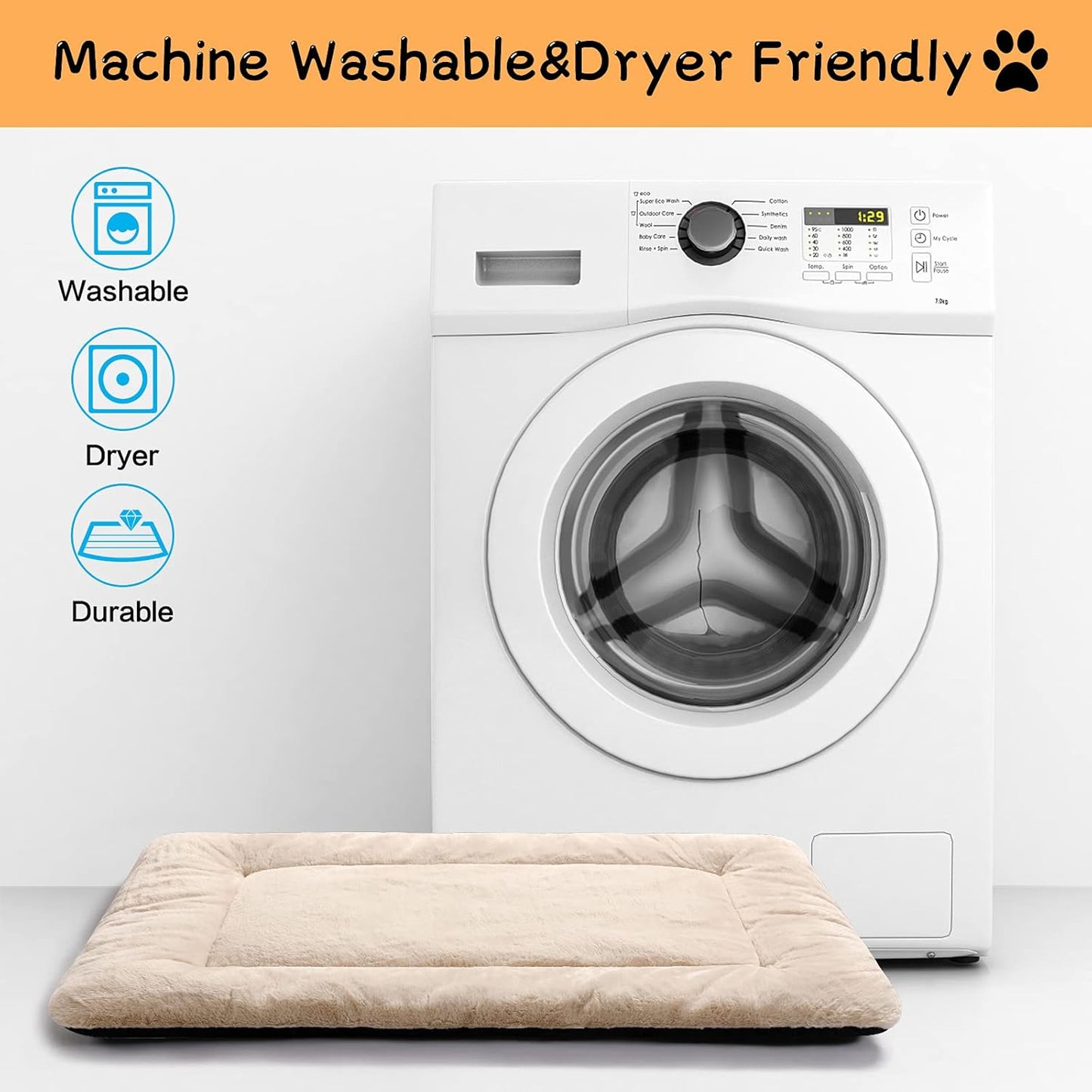 Cozy Dog Bed & Crate Pad, Medium Sized Dogs, Fit Metal Crates, Ultra Soft, Washable & Anti-Slip, Cream, 30inch