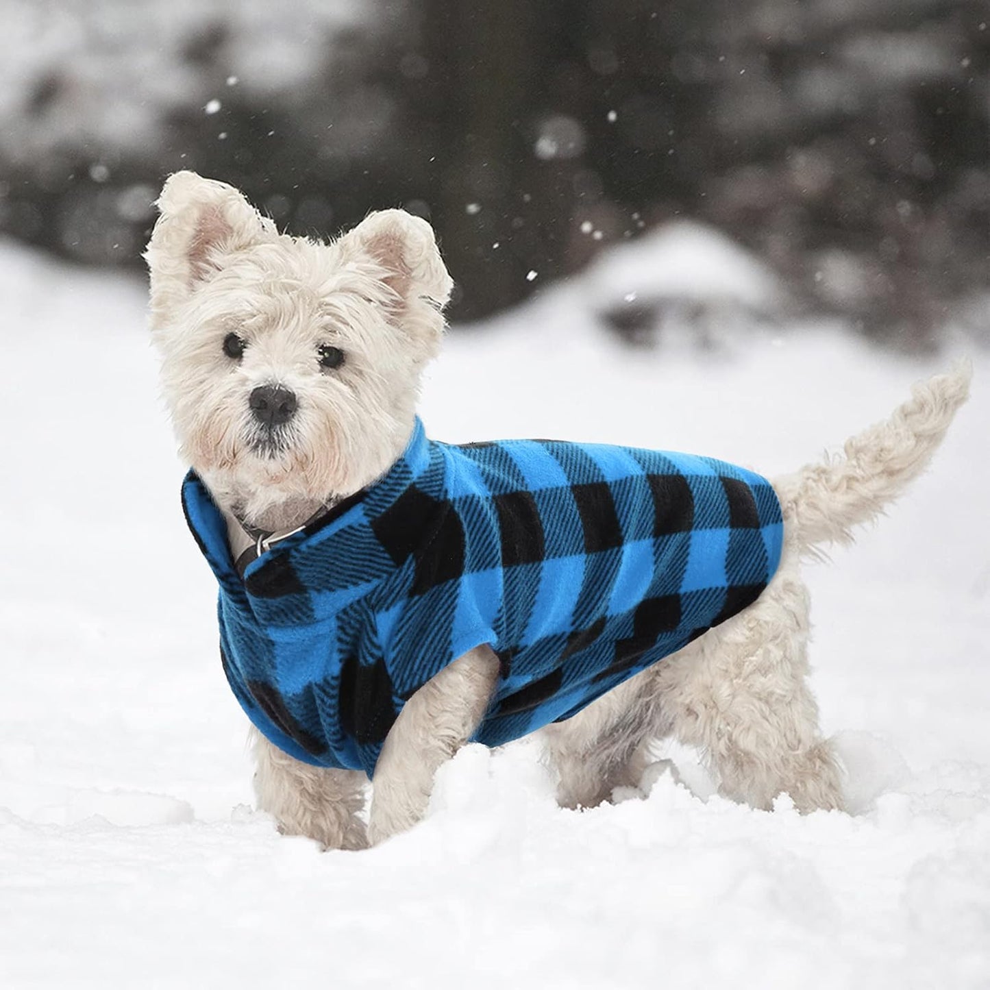 Kuoser Dog Fleece Vest,Warm Plaid Dog Sweater with Leash Hole,Soft Turtleneck Winter Pet Jacket Dogs Coat Pullover Clothes for Small Medium Dogs Cats,Spring Fall Cold Weather Christmas Outfit,Blue XS