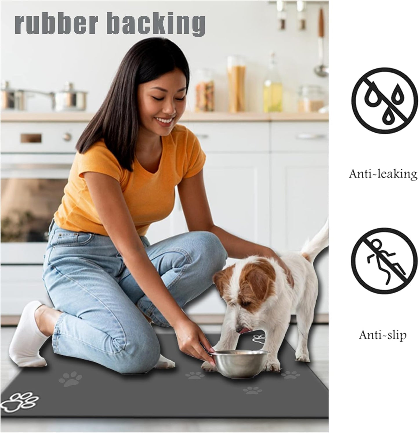 Large Boho Dog Cat Food Mats for Floors, Absorbent Dog Bowl Mat for Food and Water Dispenser Mat, Quick Dry Pet Supplies (Vintage Orange, 36'' x 24'')