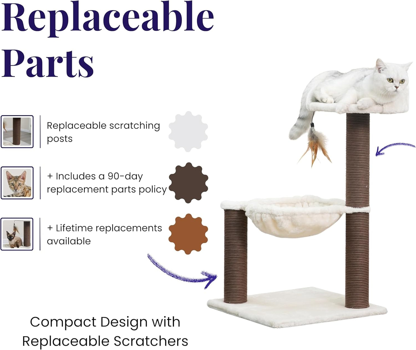 Catry Nirvana 3-Level Kitten Tree with Plush Perch, Soft Hammock, and Paper Rope Scratching Posts, Minimalist Cat Furniture for Climbing, Scratching & Resting, Ideal for Kittens & Small Cats, Beige