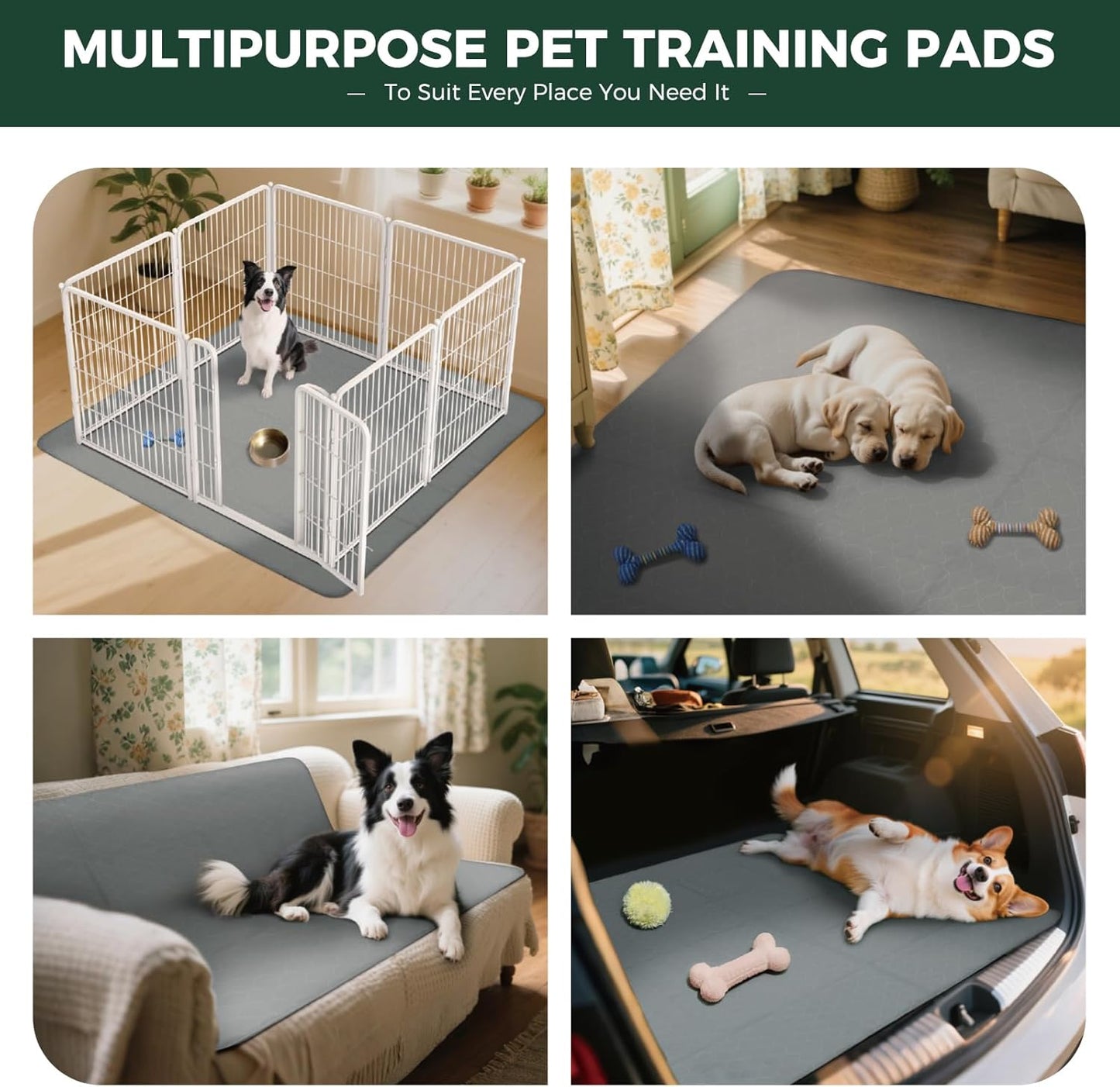 FXW Washable Pee Pads for Dogs, Puppy Pads with Super Absorbent, Specifically Designed for Potty Training, 35" Square, Gray, 4 Packs