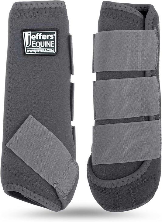 Jeffers Equine Protective Horse Boots 1 Pair Grey - Safe Neoprene Leg Guards & Comfortable Fit, Durable Strap Closures, Front & Hind Support, Equestrian Accessories for Travel & Riding - Large