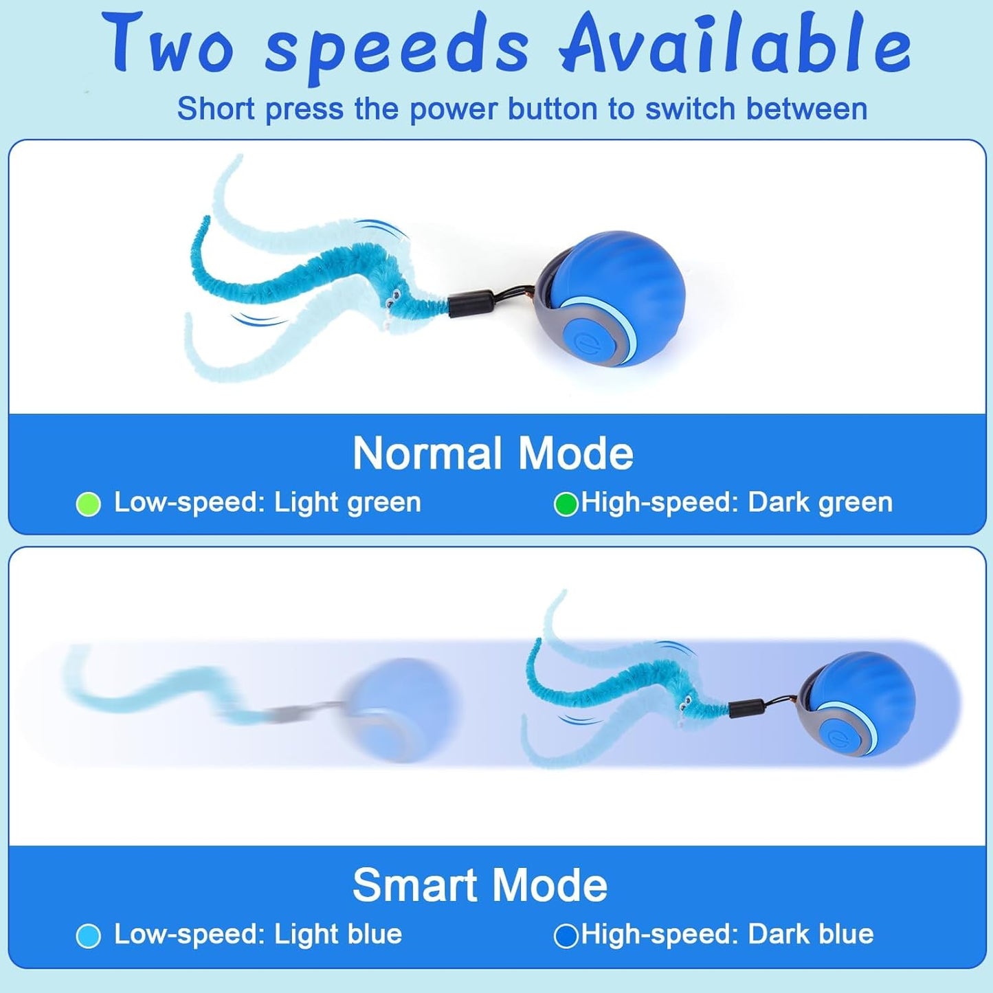 Interactive Cat Toy Ball - Motion-Activated, USB Rechargeable Cat Toys for Indoor Cats with Anti-Scratch Cover & 2 Changeable Tails - Enrichment Toy for Active Cats & Kittens