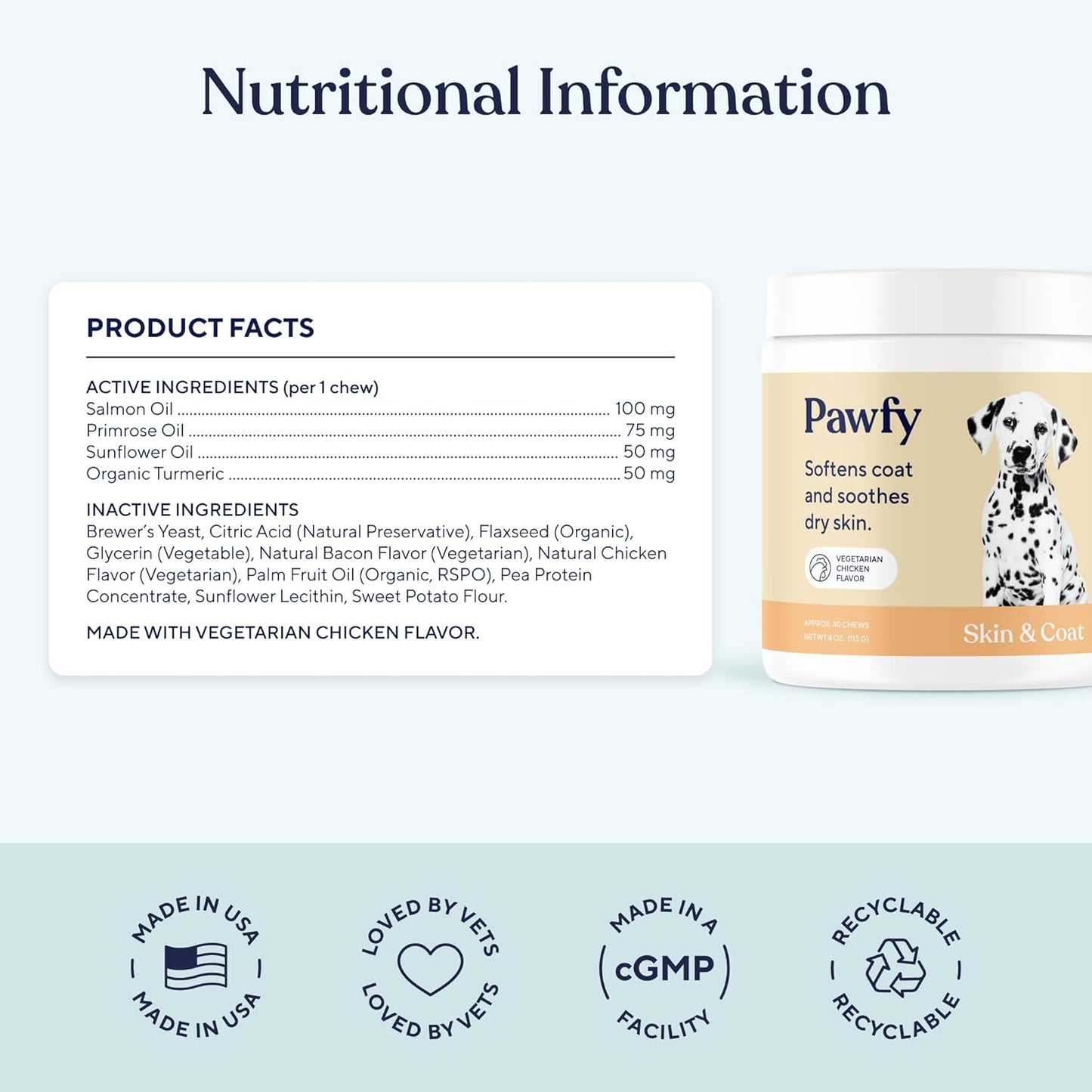 Pawfy Skin & Coat with Salmon Oil - Dog Allergy Relief Chews | Advanced Licking Paws Comfort | Dog Itching Skin Relief & Seasonal Allergies Support - Immune Support & Coat Defense | 30 Chews (Chicken)