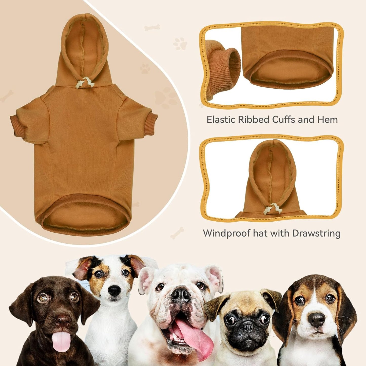 Dog Sweaters for Large Dogs Dog Hoodie Solid Soft Brushed Fleece Clothes Sweatshirt with Pocket(Coffee-L)