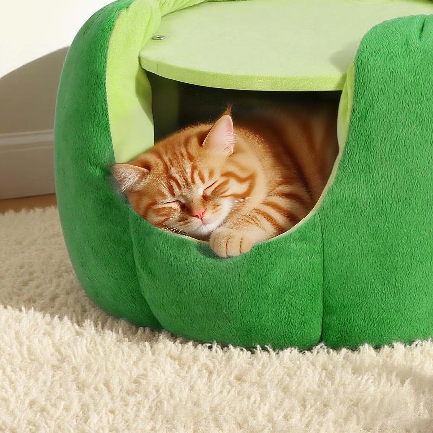 Cat Houses for Indoor Cats, Small Cat Tree with Sisal Ropes and Plush Perch, Cute Cat Bed Cave with Soft Pillow, Cactus Design