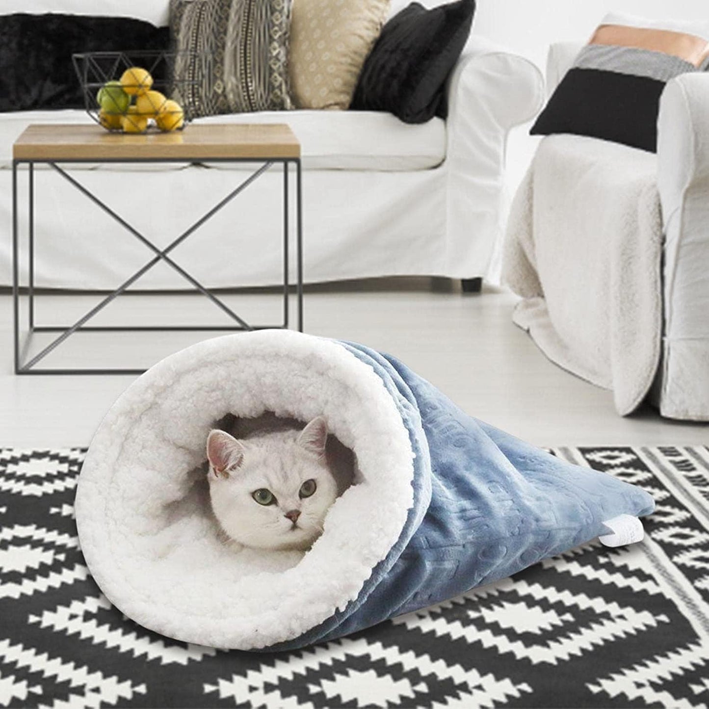 Cat Sleeping Bag for Indoor Cats - Cozy Winter Bed Cave, Warm and Soft Fluffy Washable Blanket (A)