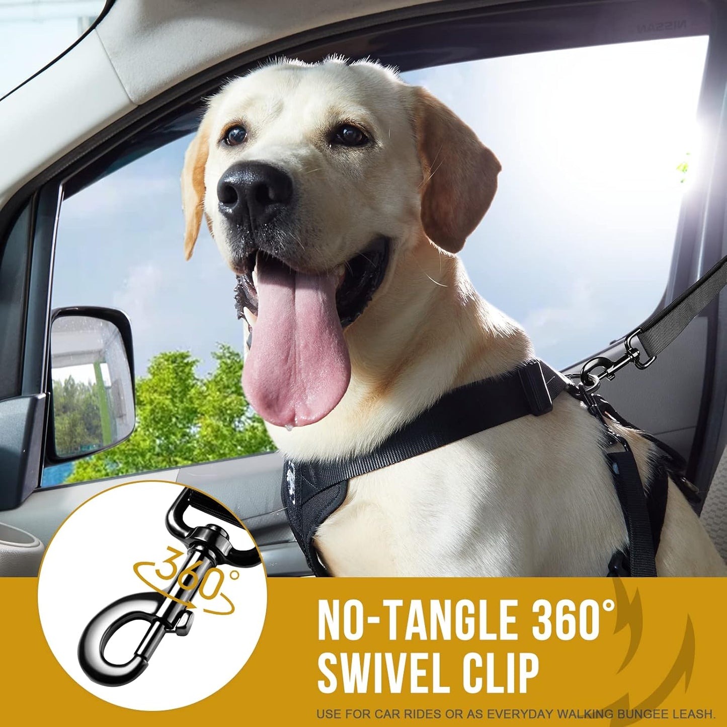 OneTigris Dog Safety Vest Harness, REX Car Use Dog Harness Adjustable Pet Harness with Leash for Medium Large Dogs(Black,L)