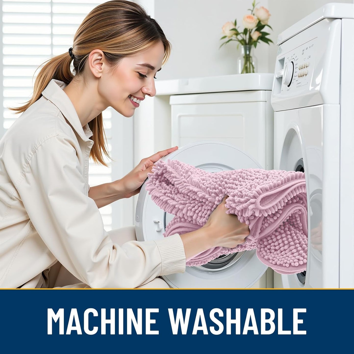 Smiry Dog Door Mat for Muddy Paws 36x24, Absorbs Moisture and Dirt Doormat, Non-Slip Washable Quick Dry Chenille Front Door Mat Indoor Entrance, Entryway Carpet for Inside Floor, Dusty Rose