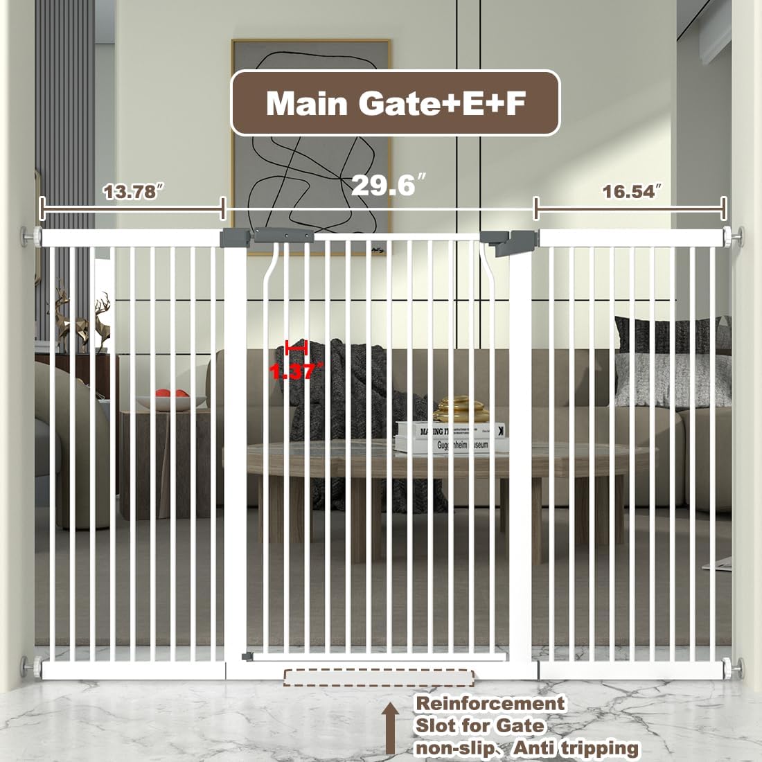 41" Extra Tall Cat Gate for Doorway, 60.3-62.9'' Metal Pet Baby Safe Gate, Extra Wide Pressure Mounted Child Door with Expansion Kit, No Drilling Baby Gate Indoor, No Climb Proof Gate, White