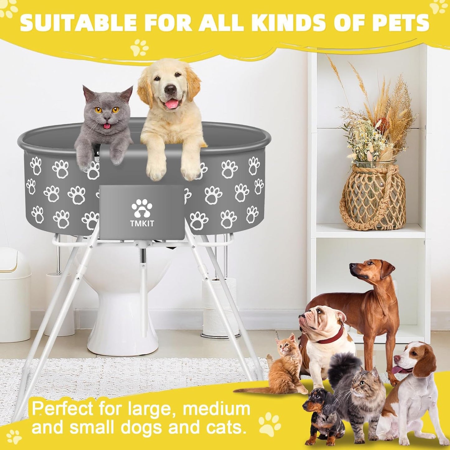 Dog Bathtub, Elevated Dog Bath Tub for Pet Bathing Shower and Grooming. Portable, Foldable with Safety Lock, Professional Pet Dog Washing Station for Small, Medium, Large Dogs Cats, No Backache