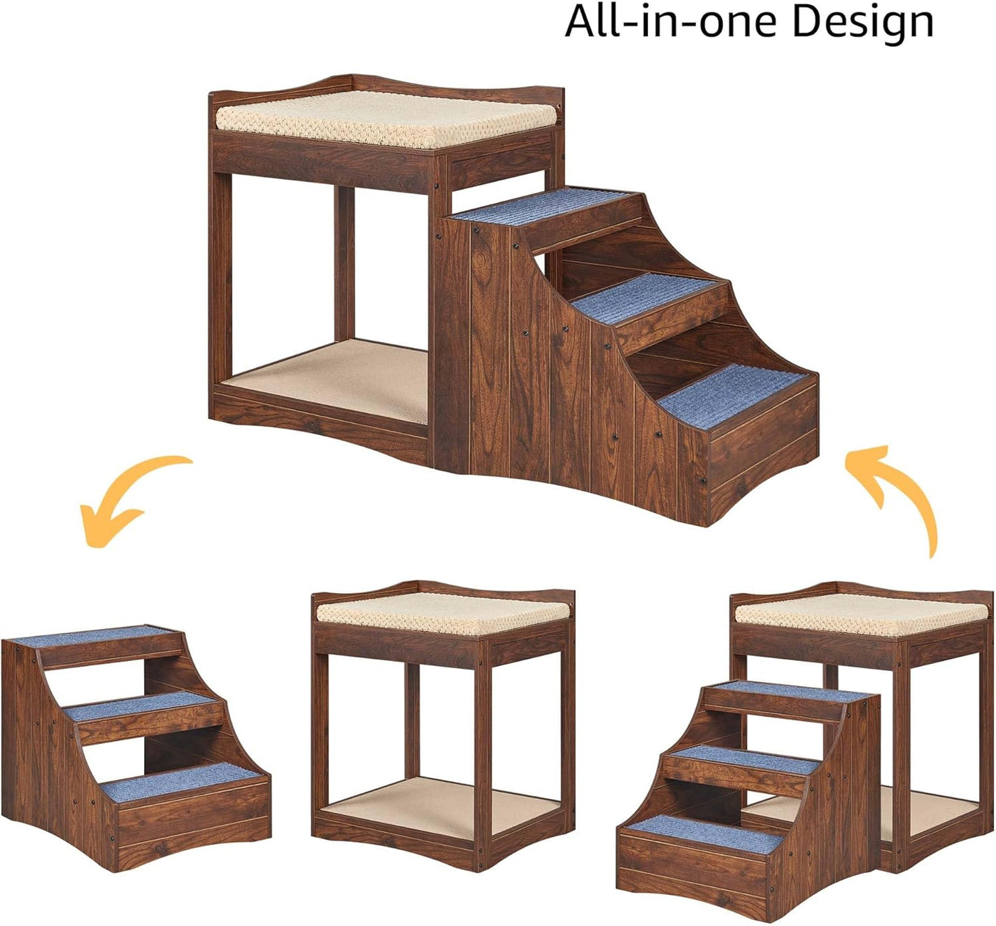 unipaws Pet Bunk Bed with Removable Step for Dogs and Cats, Multi-Level Bed Window Perch Seat Platform with Cushion and Cat Scratch Pad, Indoor Use