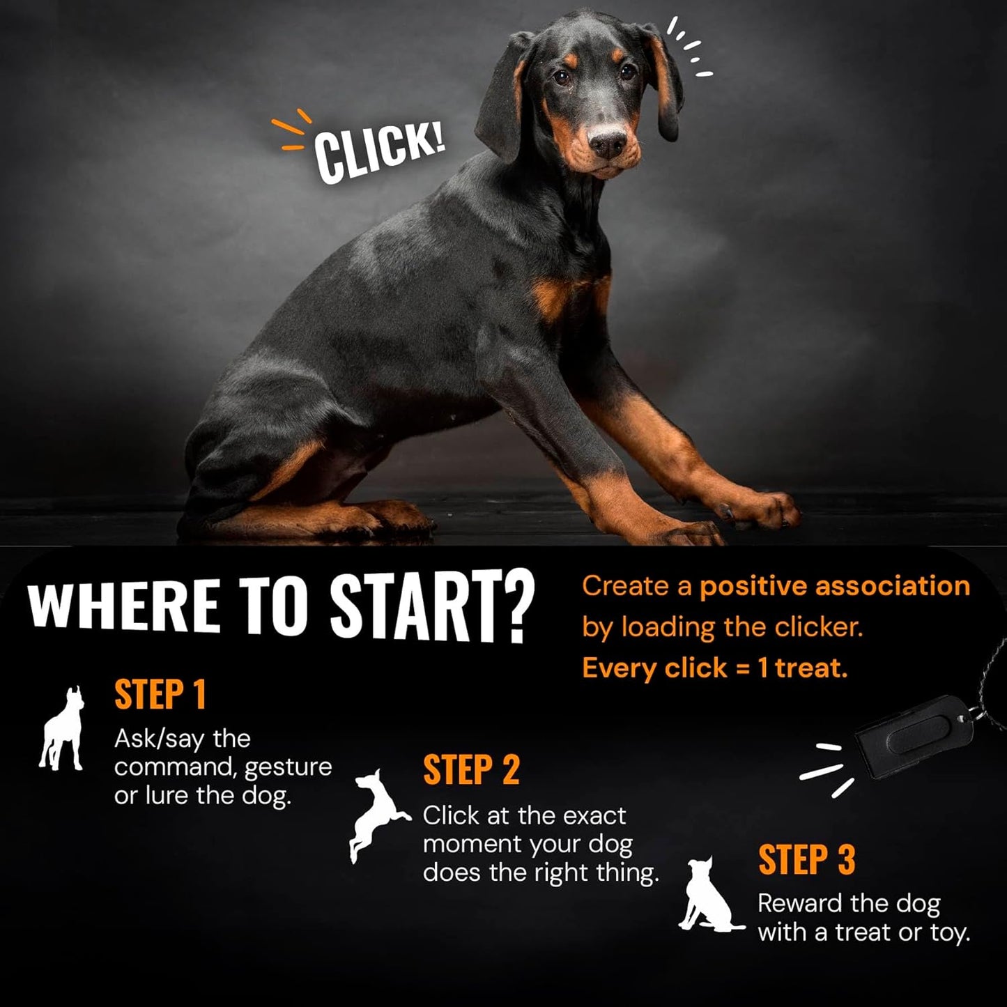 Black Dog Clicker with Necklace - Clickers for Pet Training - Dog Training & Behavior Aids Easy to Carry with You Anywhere - Teach Your Dog Tricks or Reward His Behavior